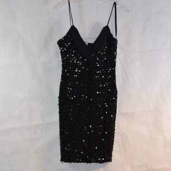 Black Sequin Strertch Dress SZ 10 Lori Ann Montreal - Picture 2 of 5